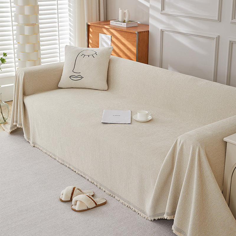 Chenille Herringbone Sofa Cover Beige