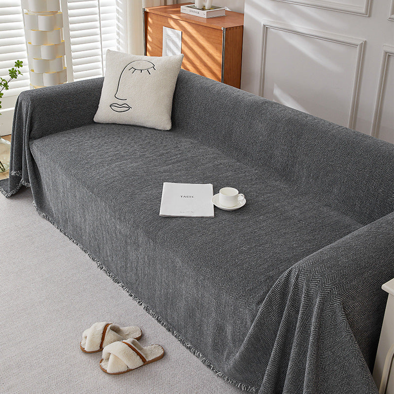 Chenille Herringbone Sofa Cover Black