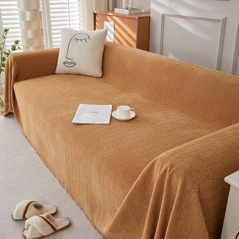 Chenille Herringbone Sofa Cover Bronze