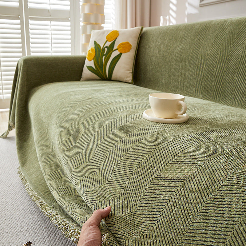 Chenille Herringbone Sofa Cover Green