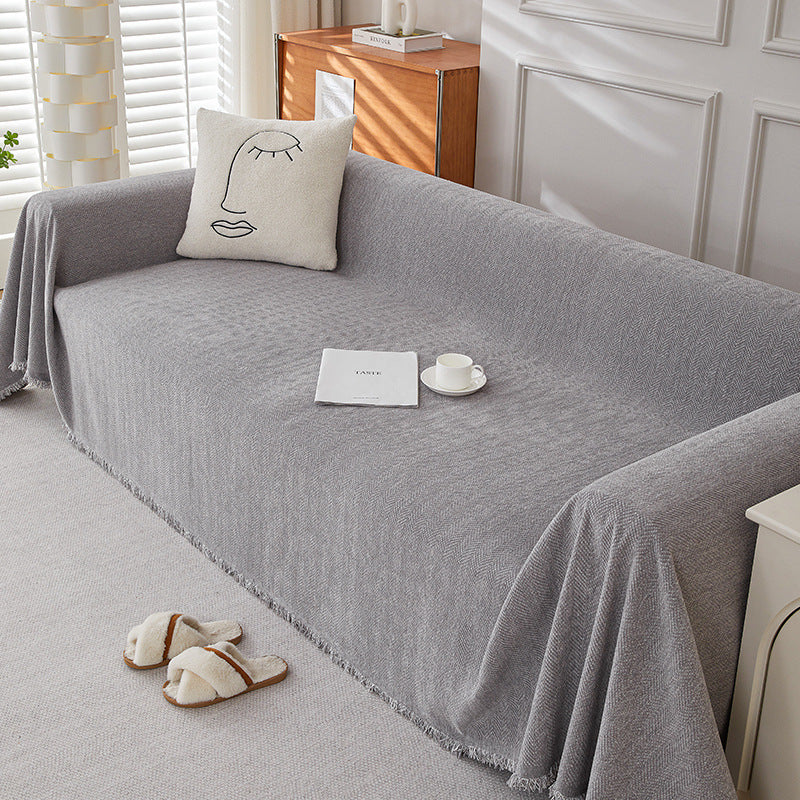 Chenille Herringbone Sofa Cover Silver