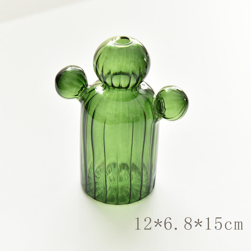 Mini Cactus Vase – Modern Glass Bud Vases Green B