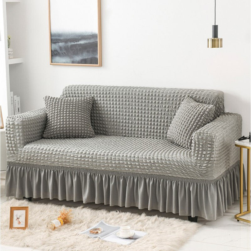 Soft Ruffled Sofa Cover Gray