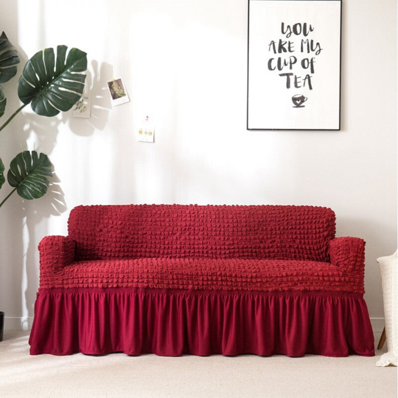 Soft Ruffled Sofa Cover Red