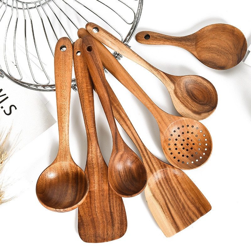 Teak Wood Cooking Spoons Set 1