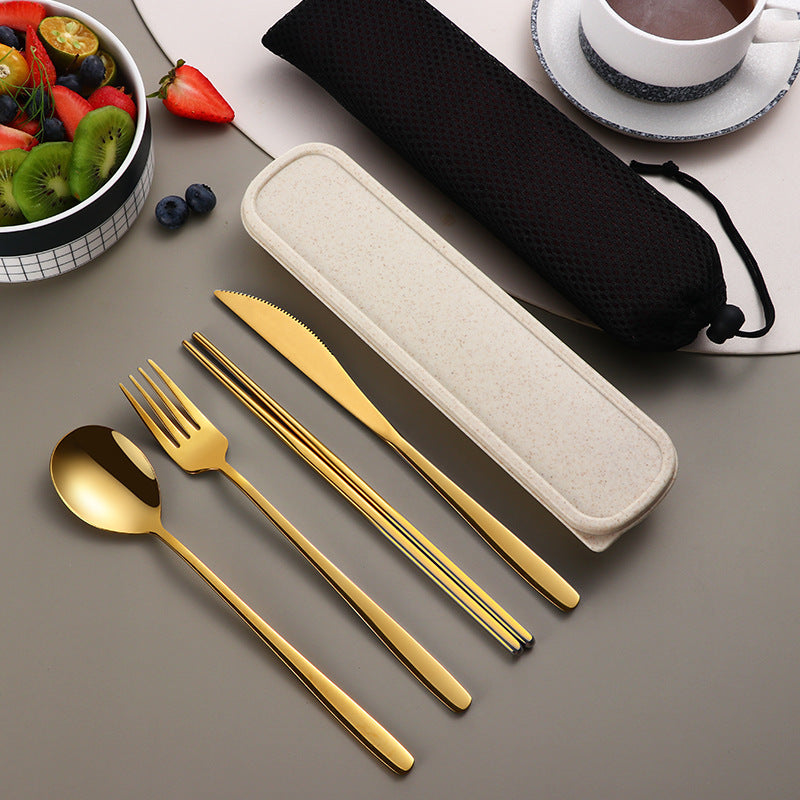 4 Piece Cutlery Set With Case Gold