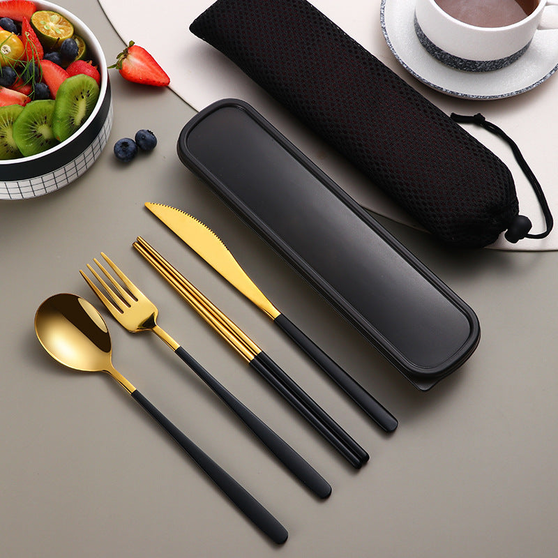 4 Piece Cutlery Set With Case Gold Black
