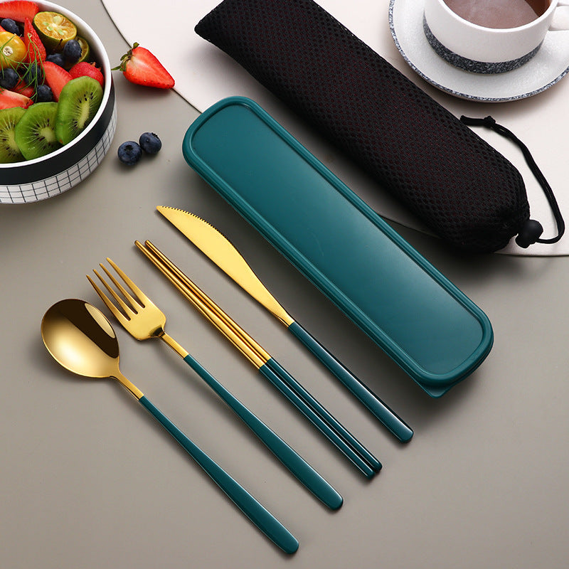 4 Piece Cutlery Set With Case Gold Green