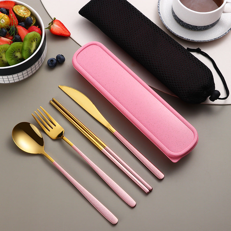 4 Piece Cutlery Set With Case Gold Pink
