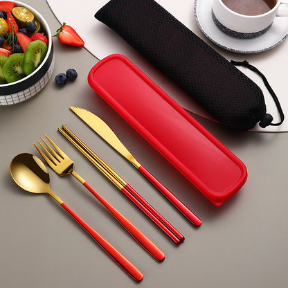 4 Piece Cutlery Set With Case Gold Red