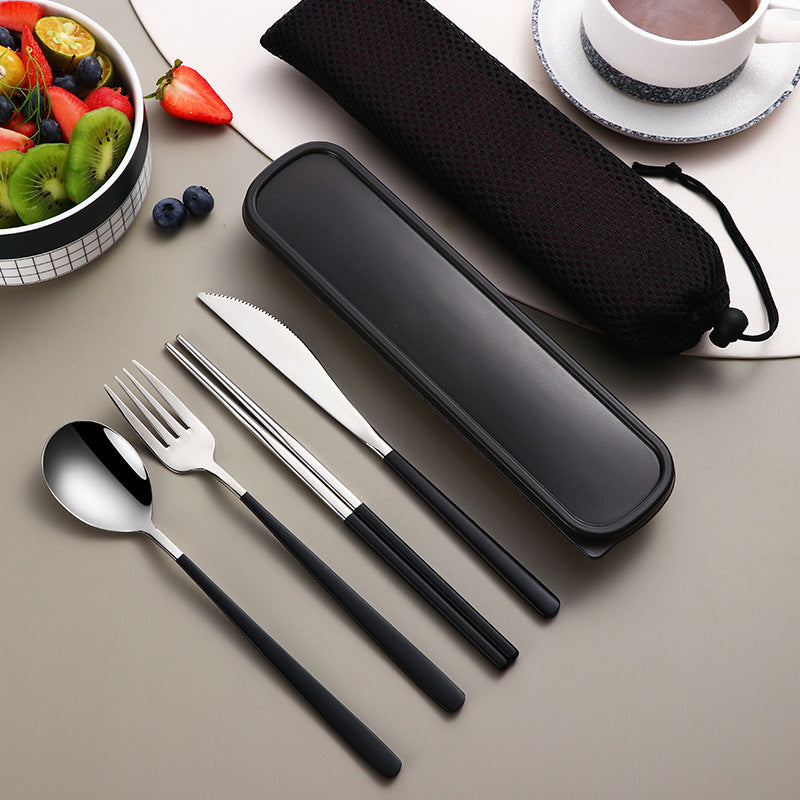 4 Piece Cutlery Set With Case Silver Black