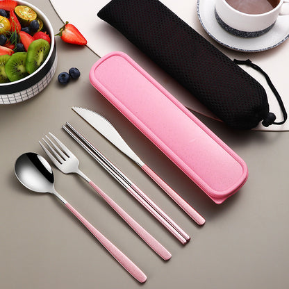 4 Piece Cutlery Set With Case Silver Pink