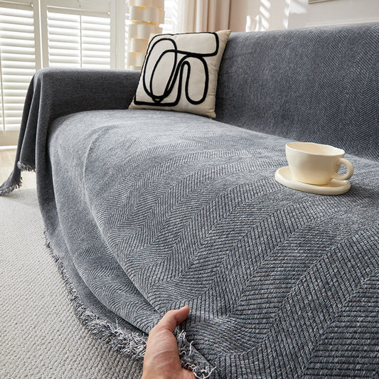 Chenille Herringbone Sofa Cover Gray