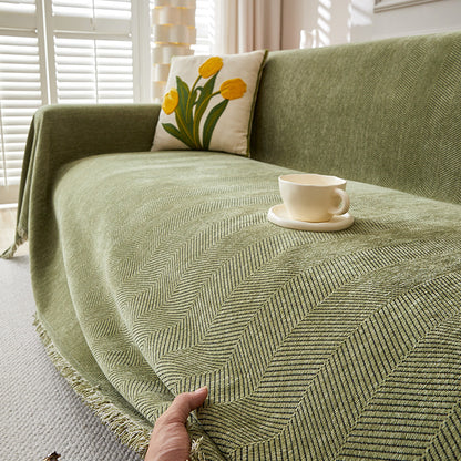 Chenille Herringbone Sofa Cover Green