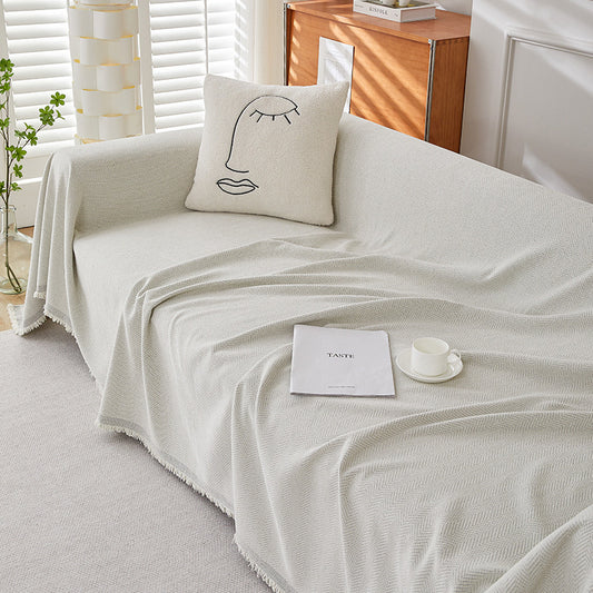 Chenille Herringbone Sofa Cover White