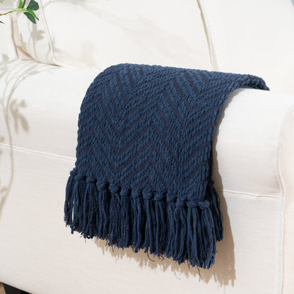 Herringbone Throw Blanket Navy