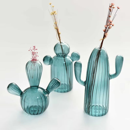 Mini Cactus Vase – Modern Glass Bud Vases Blue 1