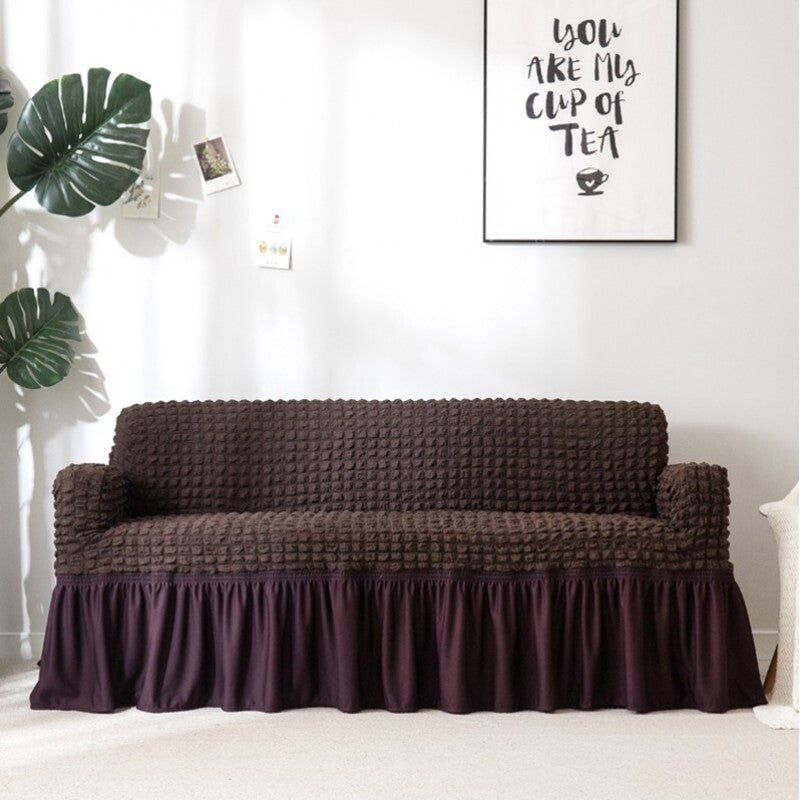 Soft Ruffled Sofa Cover Brown