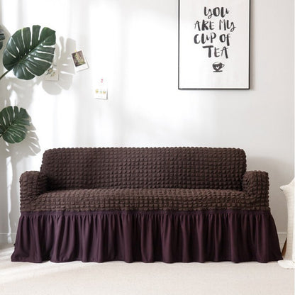 Soft Ruffled Sofa Cover Brown