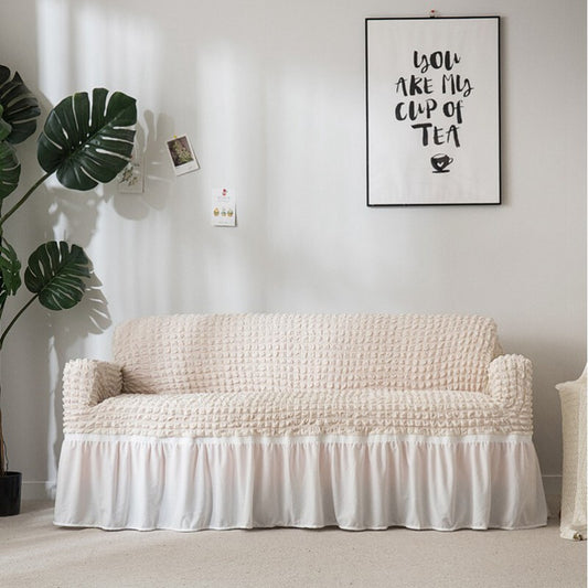Soft Ruffled Sofa Cover White