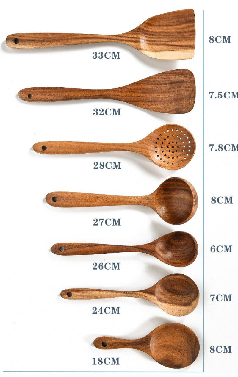Teak Wood Cooking Spoons Set 3